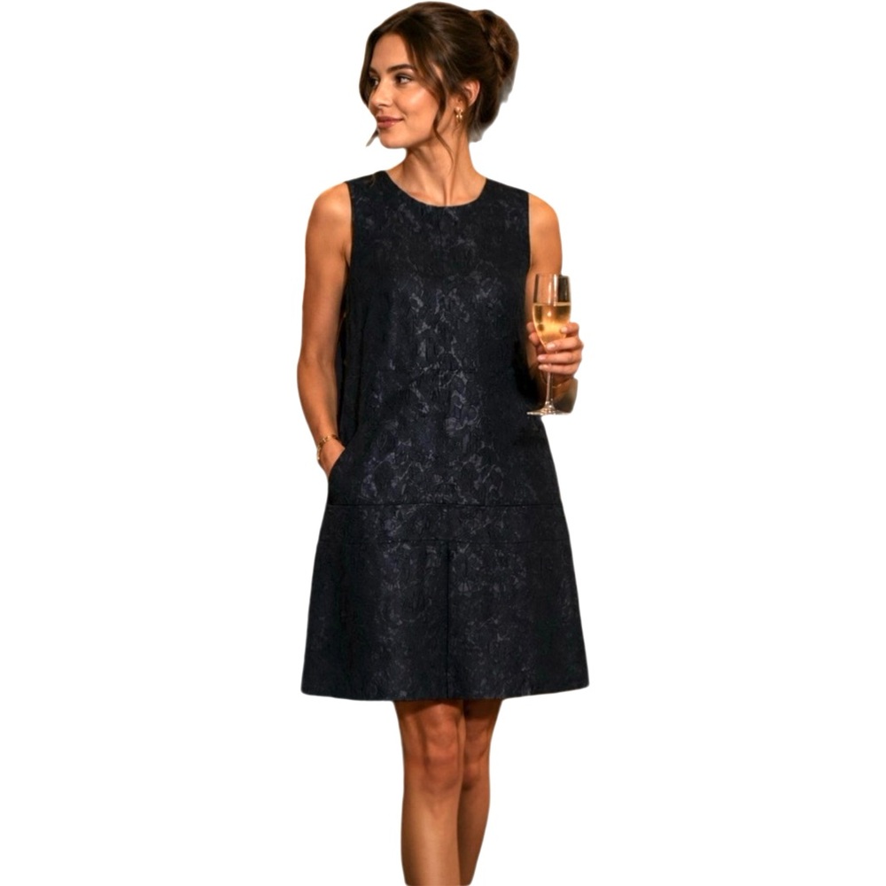 Laundry by Shelli Segal Black Jacquard Sleeveless Shift Dress Size 12 NWT LBD